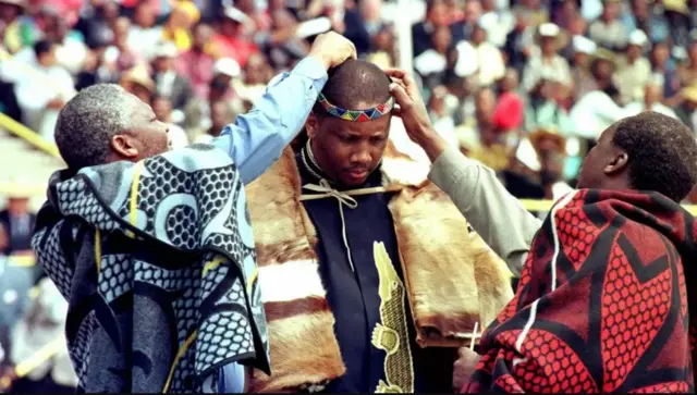 There were cheers as Letsie III of Lesotho received the headband during his coronation in 1997