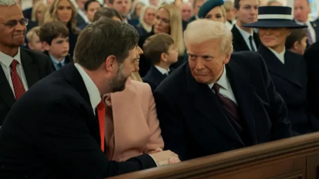 JD Vance, im wife, President-elect Trump and im wife Melania during di inaugural service