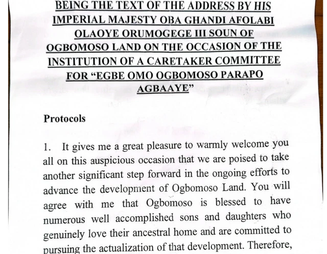 Ọrọ Aafin Ogbomoso lori ẹgbẹ Ogbomoso Parapo Agbaaye