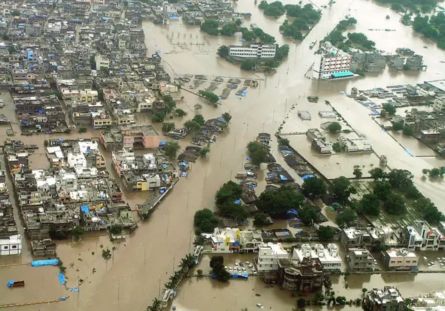 AUGUST 09: View of Floods in Surat, Gujarat, India 