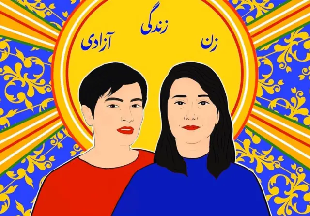 طرحی به یاد نیلوفر حامدی و الهه محمدی از روشی روزبهانی (instagram@roshi_rouzbehani)