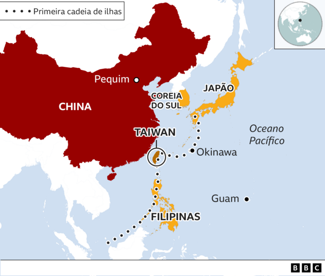 Mapa mostra localização de Taiwan em meio a países asiáticos