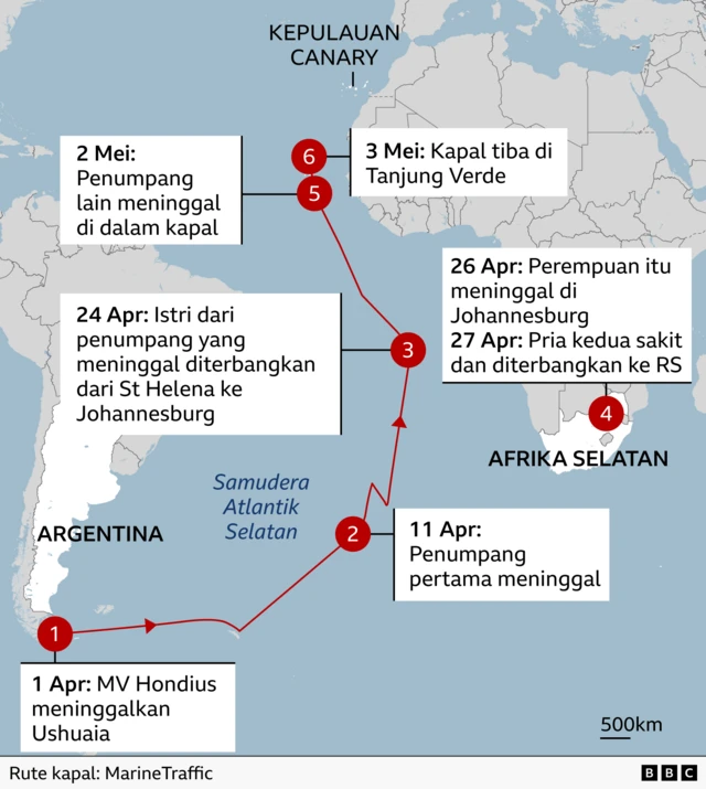 Peta perjalanan kapal pesiar MV Hondius