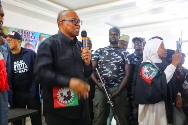Ebe Peter Obi na-agwa ọha okwu n'ọgbakọ na Bọrọnu n'ụbọchị Tozdee 26 Jenụwarị 2023