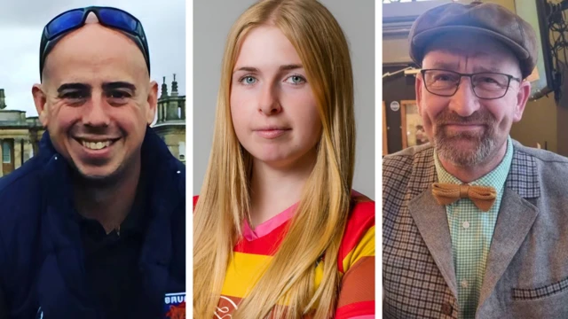 Imagen compuesta de los bomberos Martyn Sadler y Jennie Logan, así como Dave Chester.