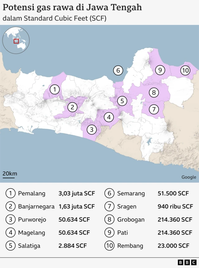 peta potensi gas rawa di Jawa Tengah