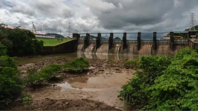 The Panama Canal with a low water level 