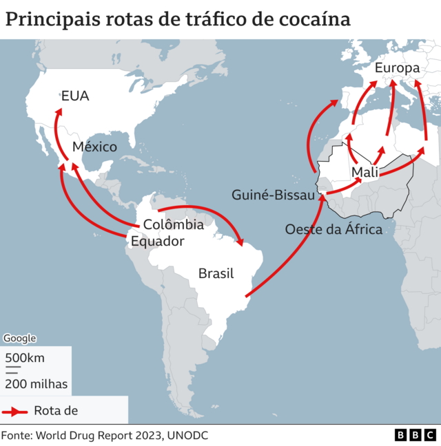 Mapa de tráfico de cocaína