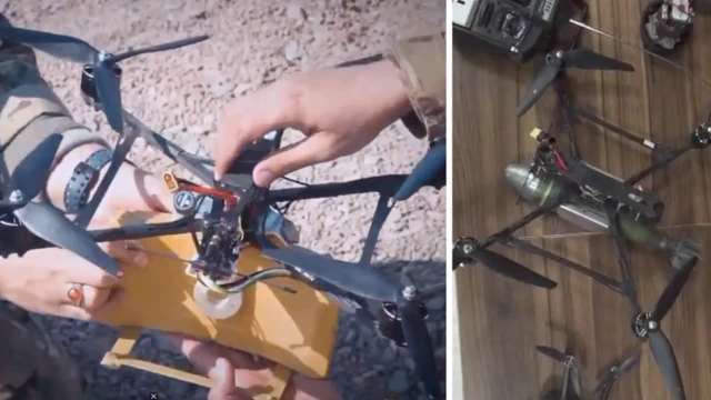 عکس سمت راست، ریزپرنده‌‌ای است که گفته شد از عوامل اسرائیل ضبط شده و مشابه ریزپرنده‌های ایران است که در عکس سمپ چپ دیده می‌شود.