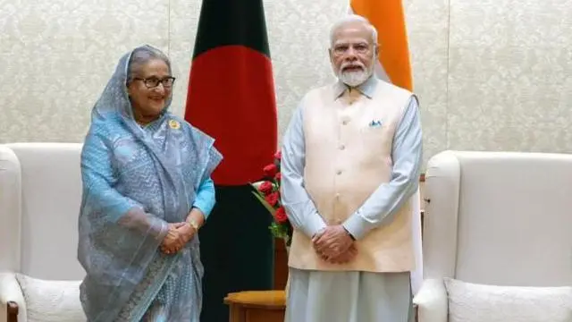 প্রধানমন্ত্রী হাসিনা ও প্রধানমন্ত্রী মোদী। ৮ সেপ্টেম্বর ২০২৩