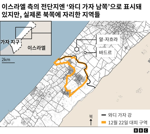 가자 지구 지도상 알-자흐라와 바드르의 위치