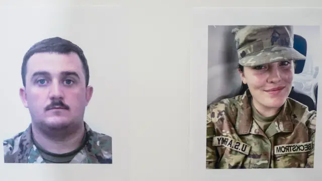 Фотографии пострадавших бойцов Национальной гвардии Эндрю Вульфа (слева) и Сары Бекстром (справа)