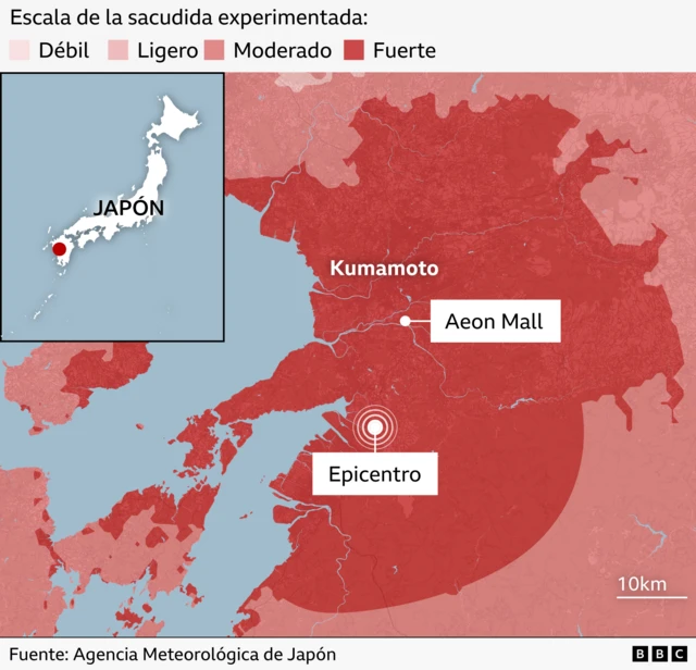 Mapa que muestra la ubicación del Aeon Mall en Kumamoto.