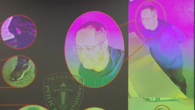 
Imagens em verde e roxo do atirador na Universidade Brown, identificado pelas autoridades como Claudio Neves Valente, foram exibidas durante uma coletiva de imprensa em Providence, no estado de Rhode Island.
