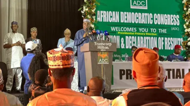 Oge Atiku Abubakar na-agwa ndị otu pati ADC okwu oge a akpọpụtara ya dịka onte meriri ntuliaka imeụlọ ADC 