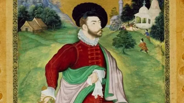 युरोपियन शैलीचा प्रभाव असलेलं एक मुघलकालीन चित्र