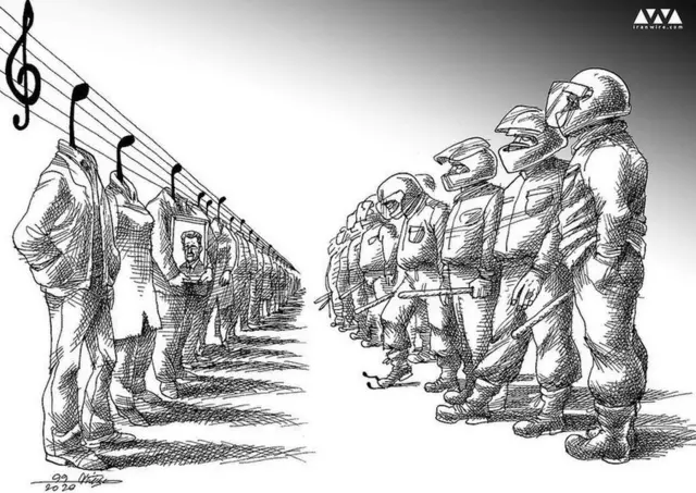 طرحی که مانا نیستانی بر اساس عکس سجاد صفاری برای ایران وایر کشیده است