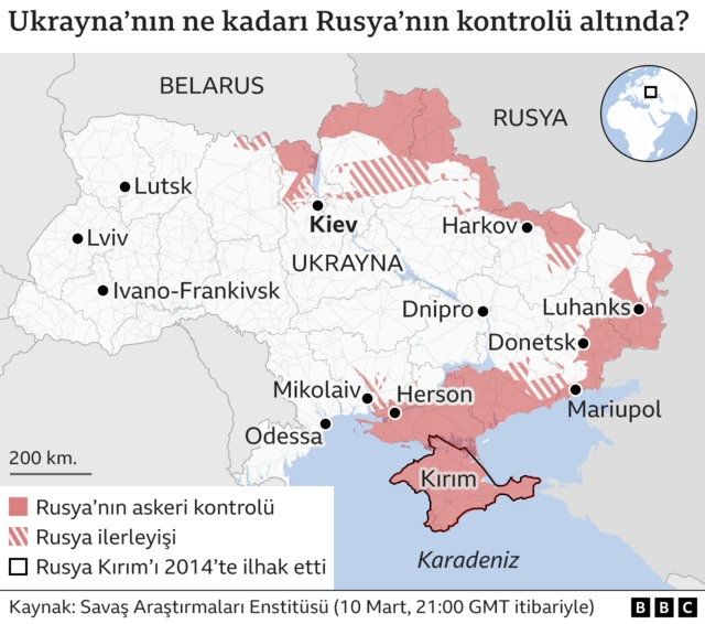 Rusya'nın kontrol ettiği alanların haritası