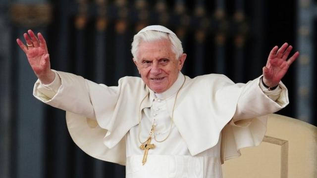 Pope Benedict XVI gesturing during a weekly general audience in St Peter's square at The Vatican in 2011