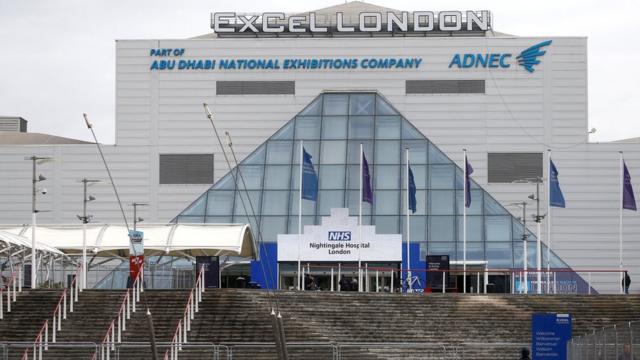 General view of the Excel Centre, London while it is being prepared to become the NHS Nightingale Hospital, as the spread of the coronavirus disease (COVID-19) continues, London, Britain