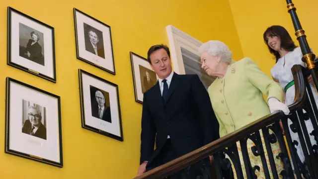 David Cameron with the Queen in Downing Street