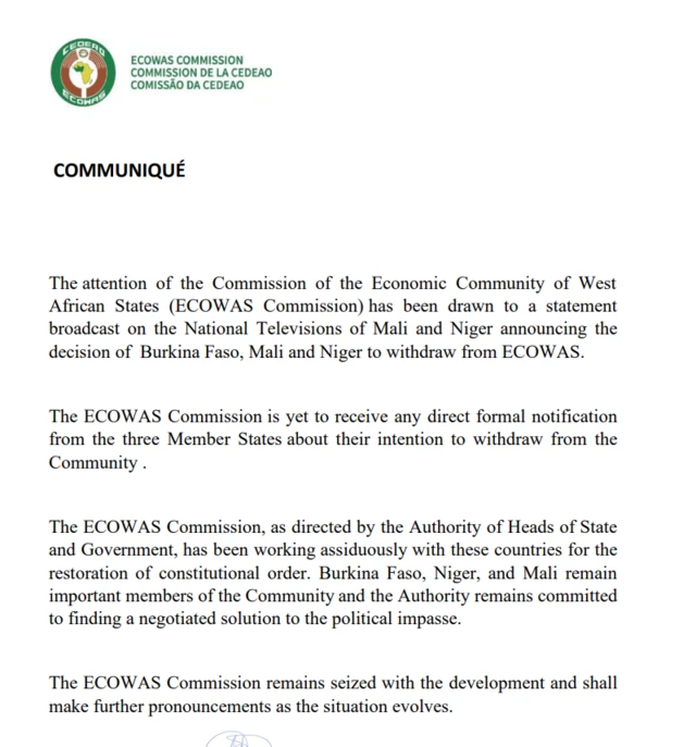 Àtẹ̀jáde tí ECOWAS fi léde