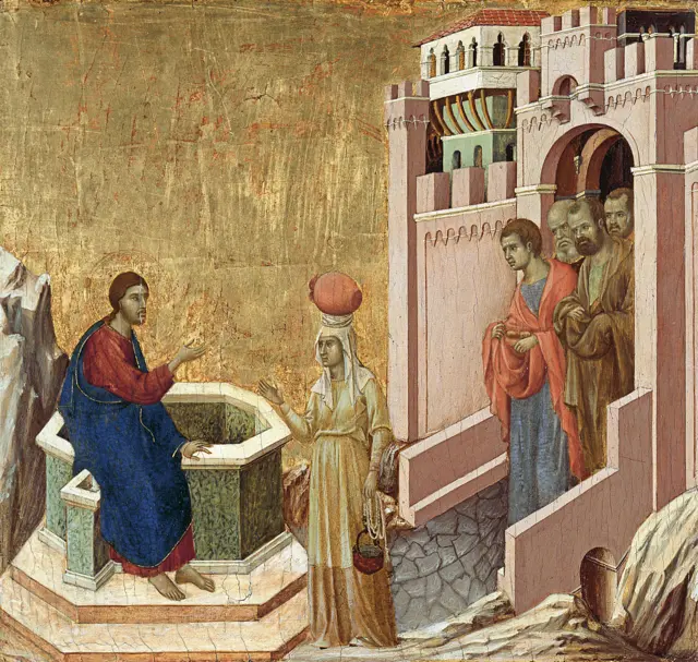 Cristo e a Samaritan,sacar bonus galera betDuccio di Buoninsegna (1310-1311)