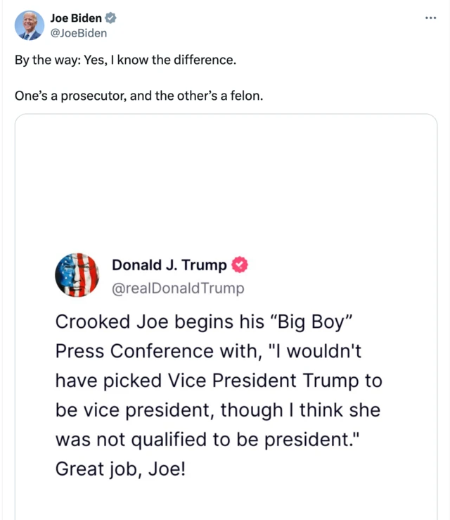 trump ve biden'ın sosyal medya paylaşımları 