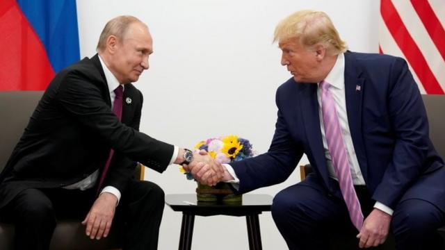 2019年6月28日，在日本參加20國集團峰會的美國總統特朗普與俄羅斯總統普京會面。