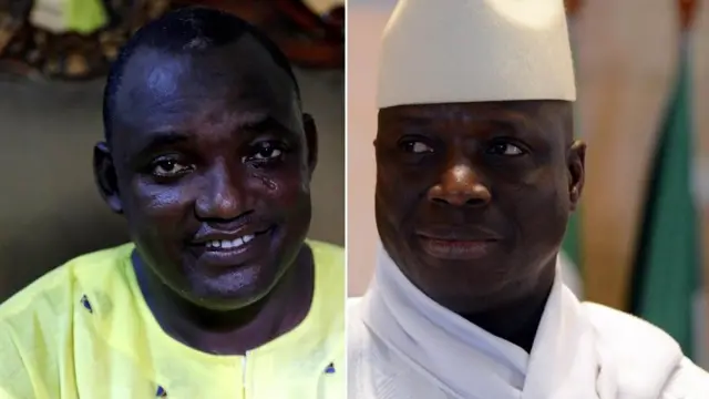Adama Barrow, (bidix), Yahya Jammeh, (midig),