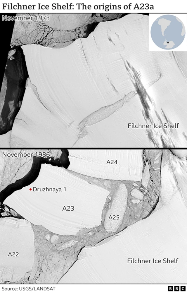 원래 필크너-론느 빙붕의 일부분이었던 A23a