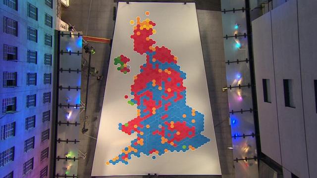 A map of parliamentary constituencies after the 2010 election, in a photo taken outside BBC New Broadcasting House in 2015