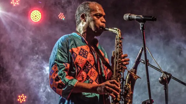 Femi Kuti dey perform 'One People One World' for New Afrika Shrine. 25 February 2018