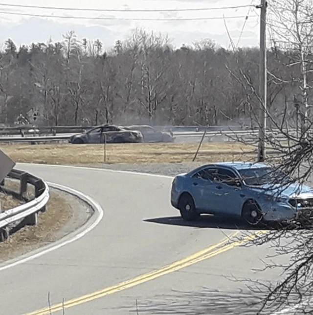 Images on social media showed burnt cars on a highway where the suspect was chased