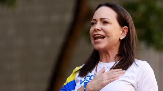 Marija Korina Mačado na jednom od protesta opozicije u Karakasu, januar 2025. 