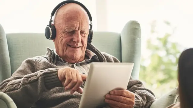 Escuchando música del iPad.