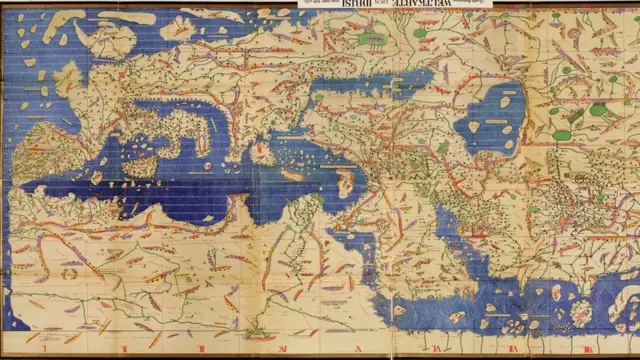 Рожерова карта Мухаммада аль-Идриси (1154 год), перевернутая так, чтобы вверху находился север