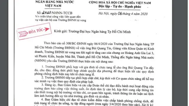 Ngân hàng Nhà nước Việt Nam (NHNN) đã yêu cầu Trường ĐHNH báo cáo sự việc