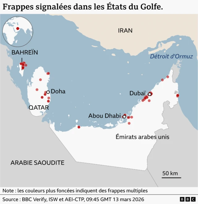 Graphique montrant les frappes signalées dans les Etats du Golfe.