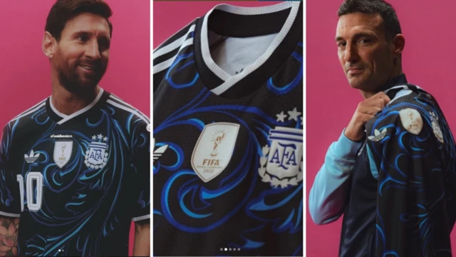 Lionel Messi and Lionel Scaloni wear Argentina away shirt 2026.