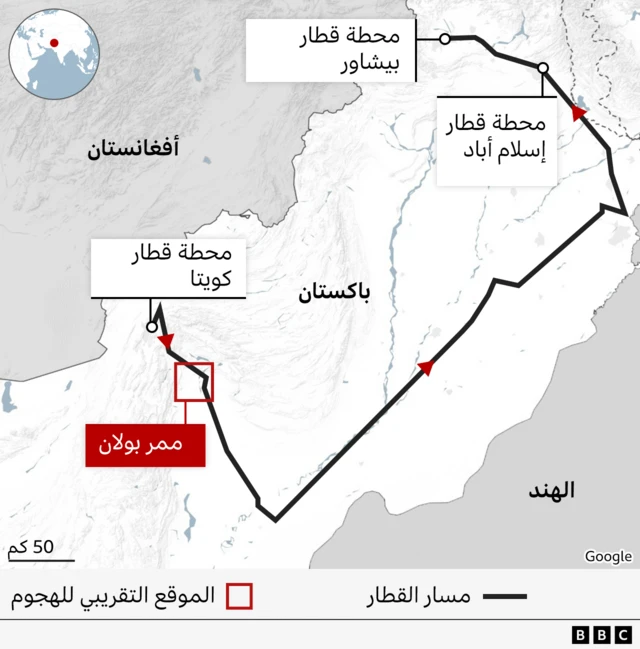 خريطة تبين موقع الحادثة
