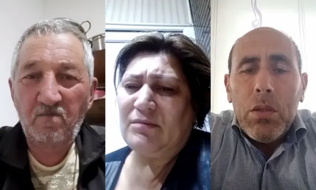 Коллаж из трех фотографий: слева седой мужчина с усами и бородкой, в центре женщина с печальным выражением лица, справа - лысоватый мужчина что-то говорит, наклонившись перед экраном ноутбука