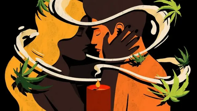 Ilustraçãonacional loteriasum casal se beijando, envolvoltonacional loteriasfumaçanacional loteriasuma vela permeadanacional loteriasfolhasnacional loteriasmaconha