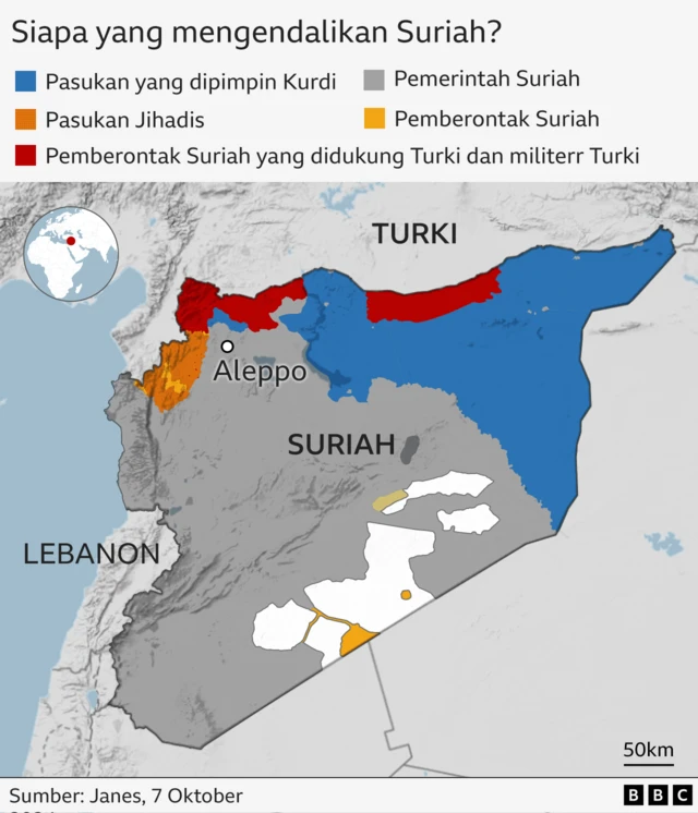 Peta Suriah dan siapa yang menguasai wilayah