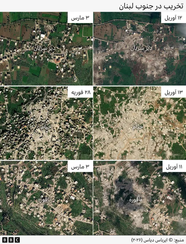 تصاویر هوایی از سه منطقه که قبل و بعد از تخریب را نشان می‌دهد