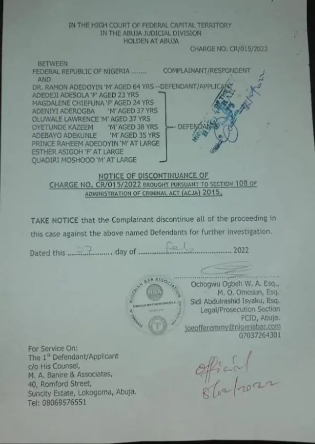 Iwe ti ijọba apapọ fi yọwọ ninu igbẹjọ awọn afurasi lori iku Adegoke