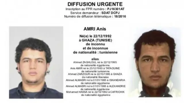 अनीस आमरी के लिए जारी की गई नोटिस का एक फ़्रेंच संस्करण