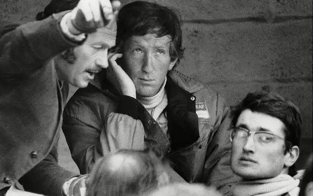 Rindt, pictured in 1970 with Team Lotus boss Chapman and team-mate John Miles
