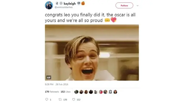 레오나르도 디카프리오는 작년 아카데미 시상식에서 남우주연상을 탔다.