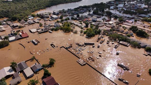 Estado da inundao em Eldorado do Sul em 9 de maio